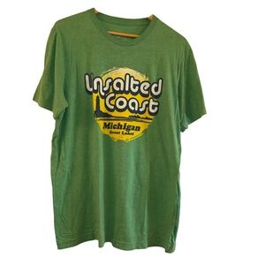 Unsalted Coast Michigan Great Lakes Green Graphic T Shirt Men's‎ Size Large